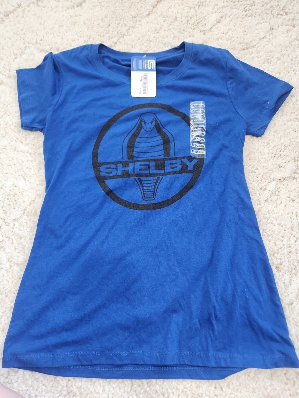 Ford Mustang Shelby Cobra Blue Graphic Women's T-Shirt Size Medium